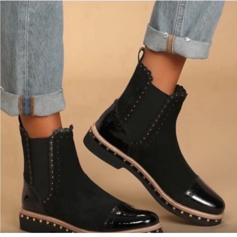 Free People Atlas Black Chelsea Boot Suede Leather Studded Size 36